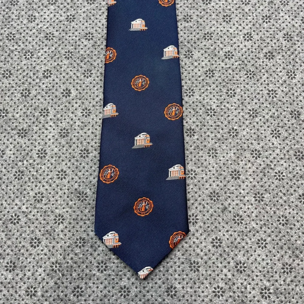 Vintage England Eljo's University of Virginia UVA Rotunda Navy Blue Silk Tie